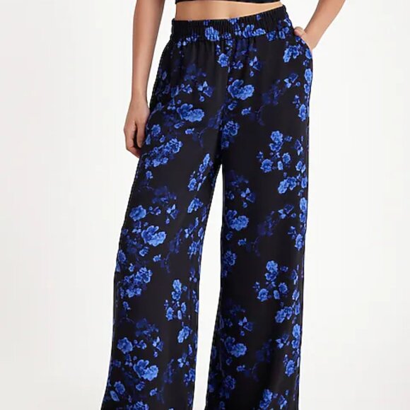 EXPRESS High Waisted Satin Floral Pull On Wide Leg Pant XL - Picture 2 of 4